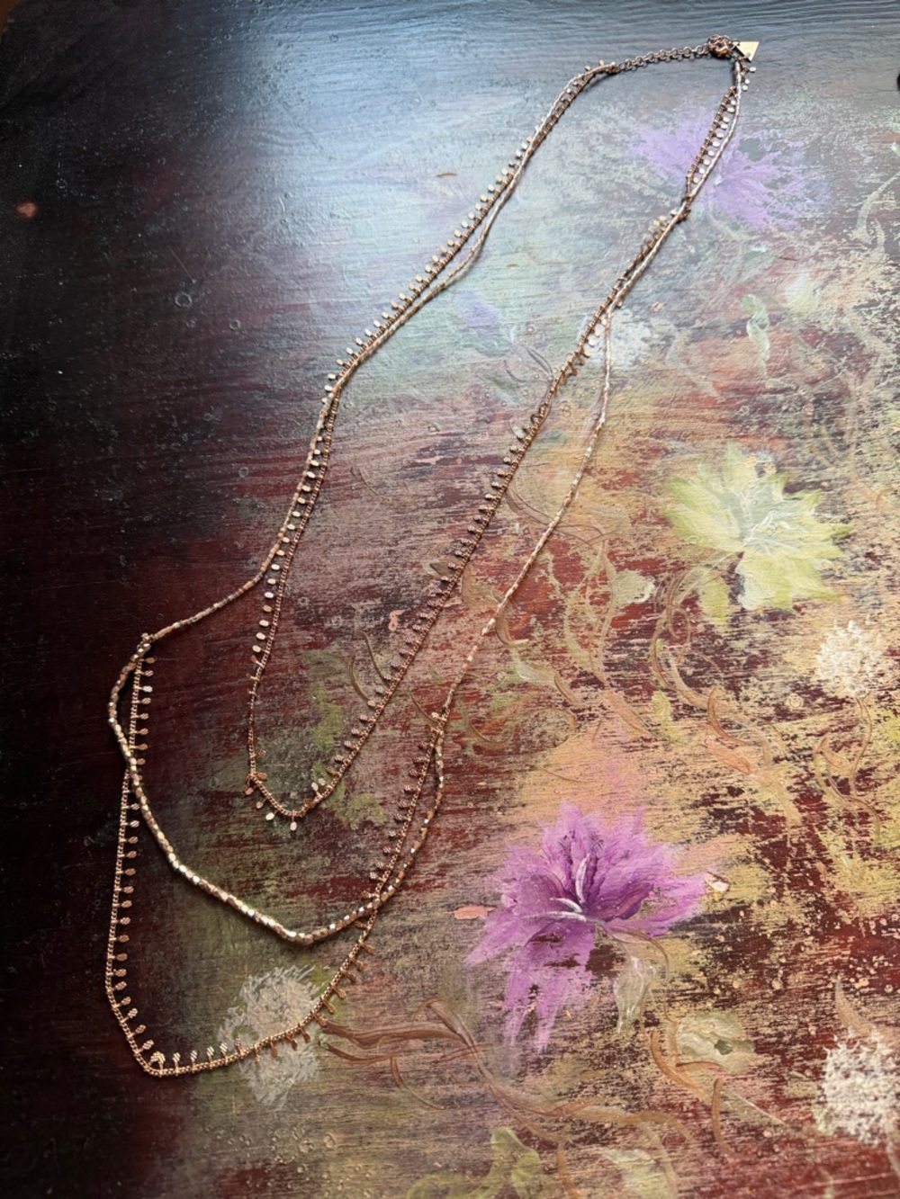 Anthropologie Rose Gold Layered Station Necklace